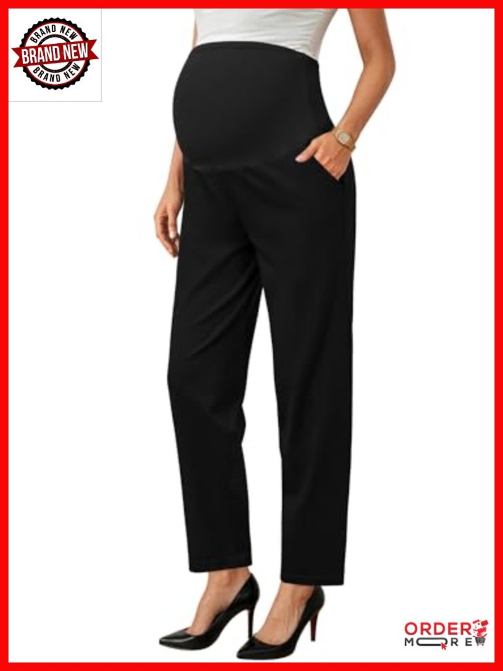 Maternity Over Belly Straight Leg Pants with Pockets Ankle Length Work Office